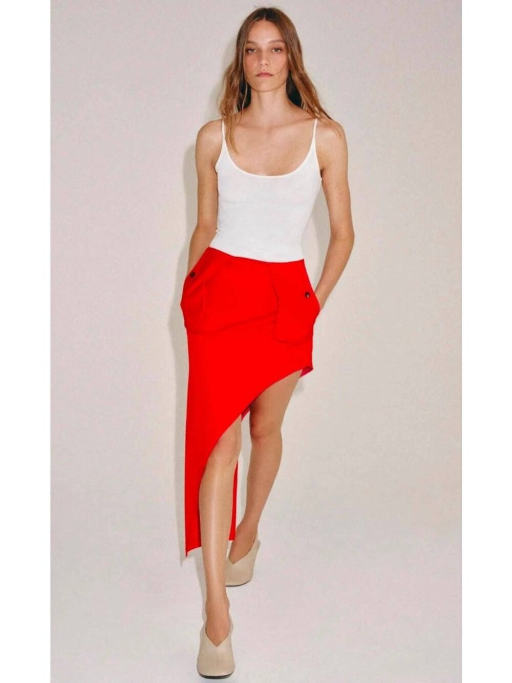 Zara ZW Womens Red Skirt asymmetric S Small 2595/538 NWT